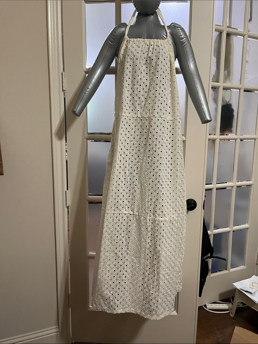 Vitamin A Cream Eyelet Halter Maxi Dress